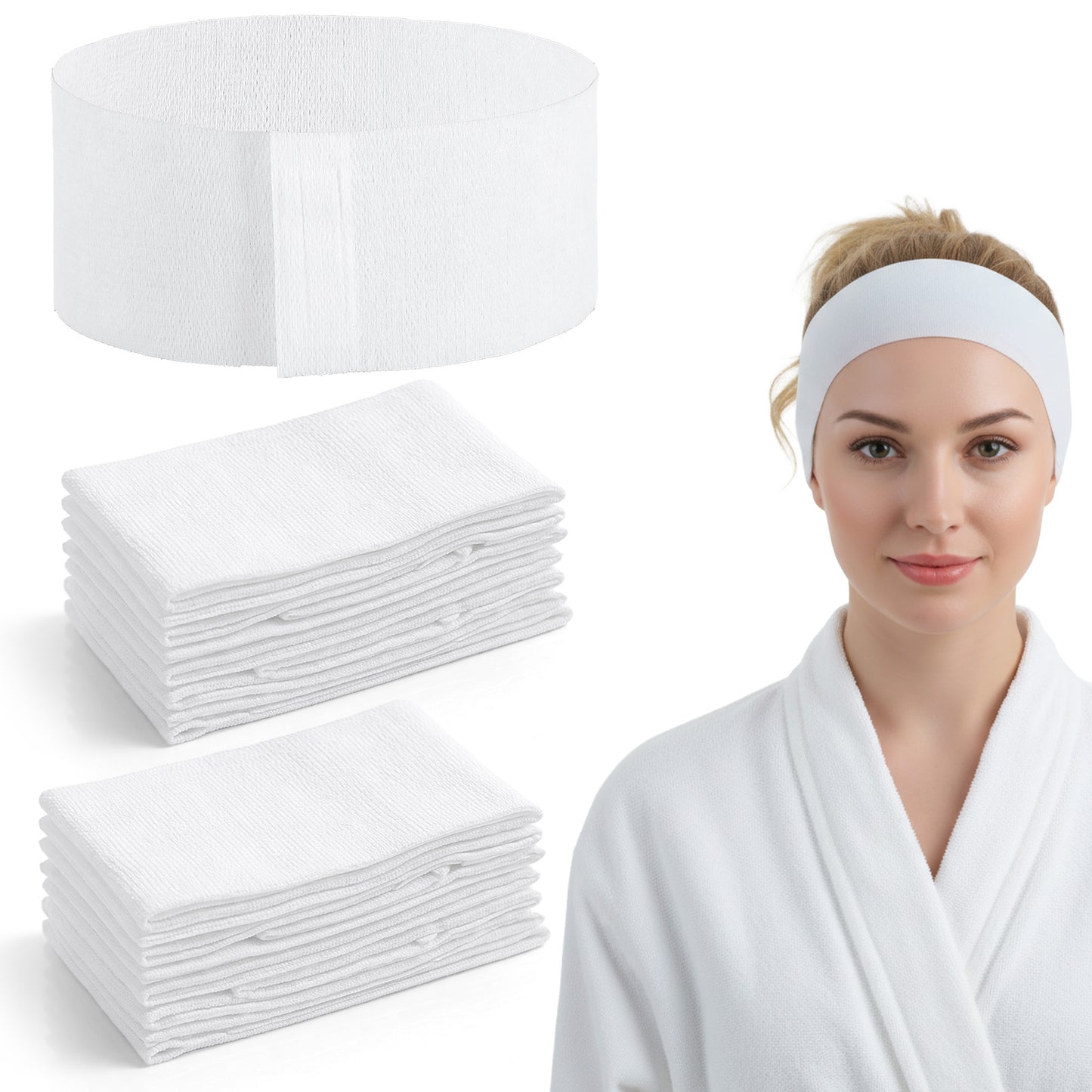 Guduling 50-Pack Disposable Headbands for Facials,Soft Non-Woven Elastic Disposable Headbands, Facial Headband for Professional Salon or Home Skincare Use