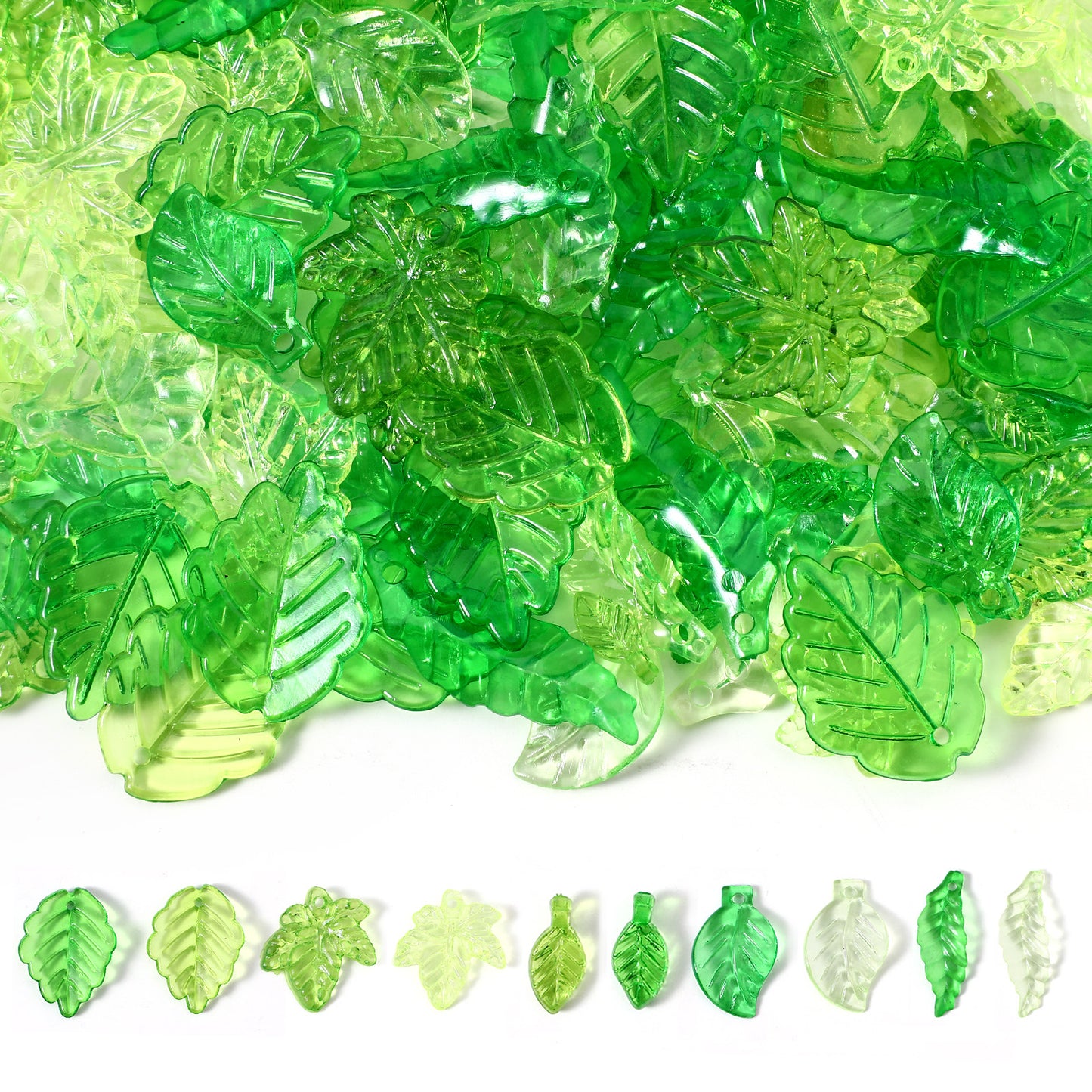 Guduling 200pcs Leaf Beads, Acrylic Green Beads, Cute and Vivid Bead for Jewellery Making, Leaf Bead for Flower Hats, Plant DIY Earrings, Pendants, Jewelry Crafts 10 Styles
