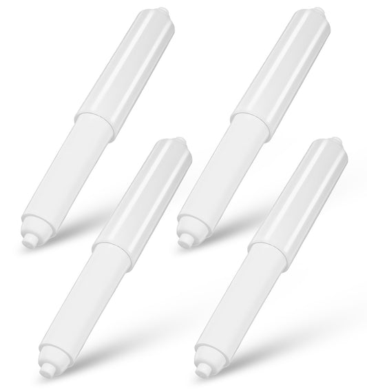 White Toilet Roll Holder, 4PCS Plastic Toilet Tissue Shelf Spring Loaded Spare Spindle Bathroom Wall Mounted Paper Storage Insert Replacement Accessories Wipes Towel Dispenser