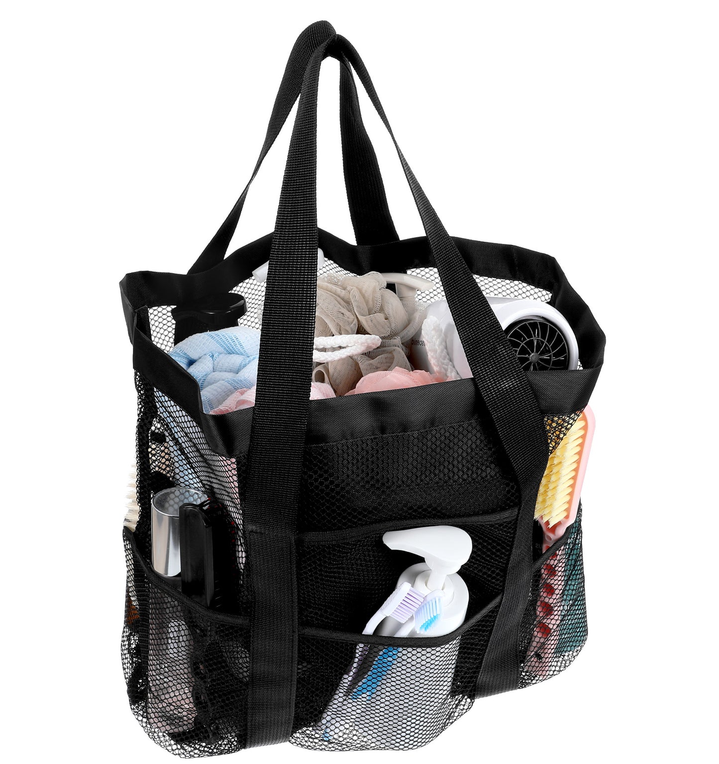 ValueBargain Mesh Shower Caddy, 8-Pocket Portable Mesh Shower Bag Large Capacity for College Dorm Beach Swimming Gym, Lightweight & Convenient, Black