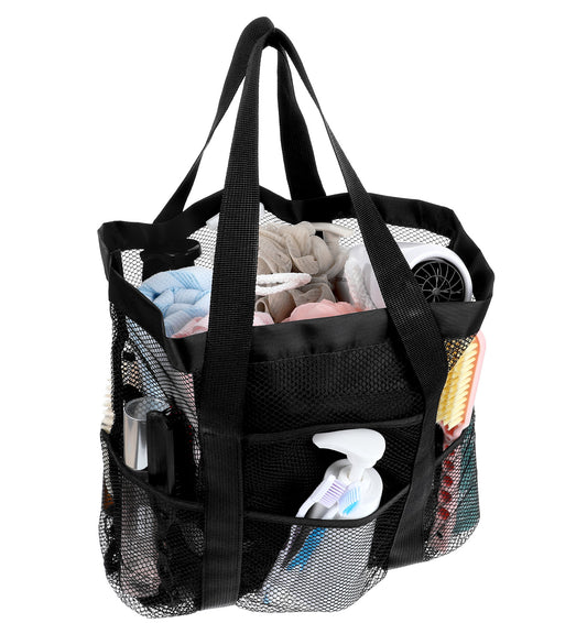 ValueBargain Mesh Shower Caddy, 8-Pocket Portable Mesh Shower Bag Large Capacity for College Dorm Beach Swimming Gym, Lightweight & Convenient, Black