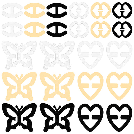 Classicseali 24Pcs Bra Strap Clips,4 Different Shapes Racer Back Bra Clip, Anti-Slip Conceal Straps, Bra Hooks for Racerback, Buckles Cleavage Control Clips for Bra(3 Color)