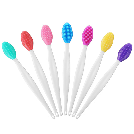 Oruola 7pcs Pore Scrubber,Colored Silicone Lip Scrubber Exfoliator Brush,Double-Sided Cleansing Lip Scrub Stick, Soft Exfoliating Lips Scrub, for Nose, Lips Skin Exfoliator Tool
