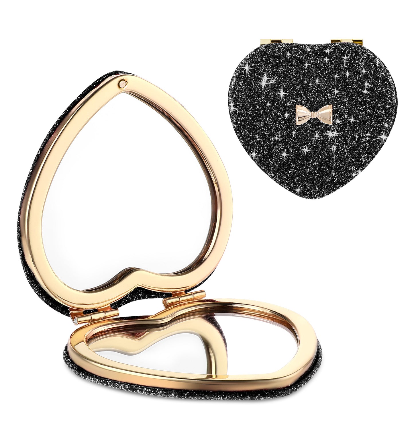 Kids Mirror for Girls, Double-sided Heart Compact Mirror Cute, Magnetic Folding Purse Mirrors Compacts for Girls, Kids, Home Office, Valentine's Day (Black)