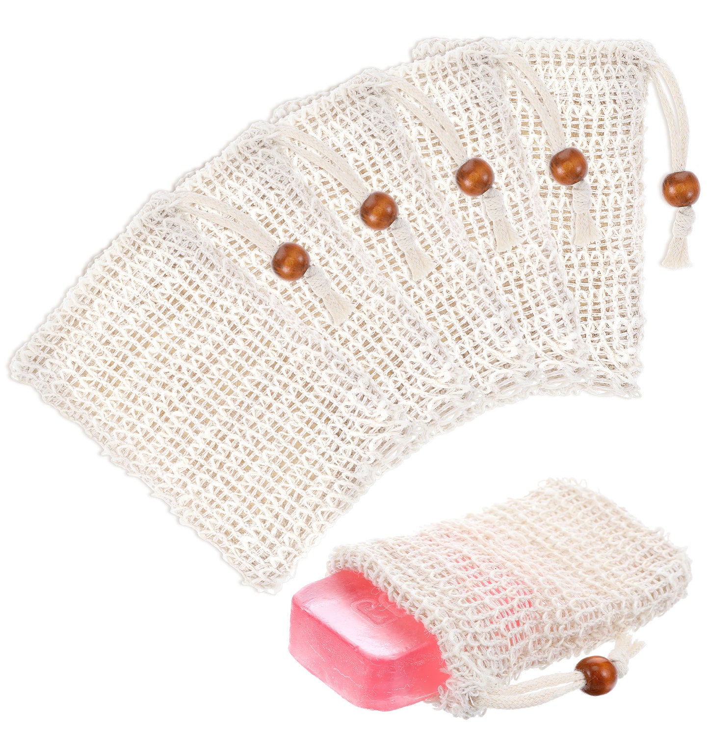 Soap Bar Bag, 6 Pack Soap Bag for Shower, Exfoliating, Scrubber, Foaming and Drying (Beige)