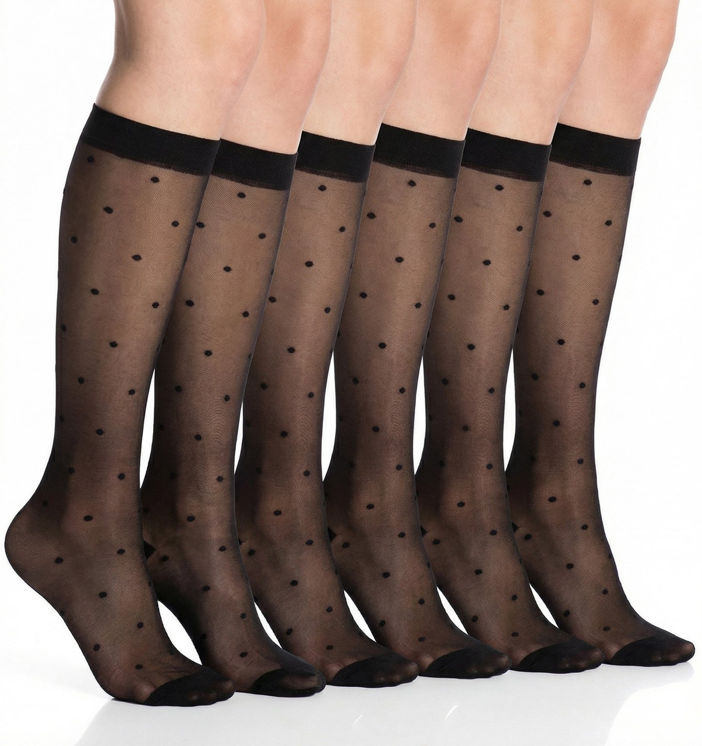 FRCTLNKG 6 Pairs Pop Socks, Pop Socks Women Knee High, Stretchy Breathable Dress Sock with Reinforced Toe (Black)