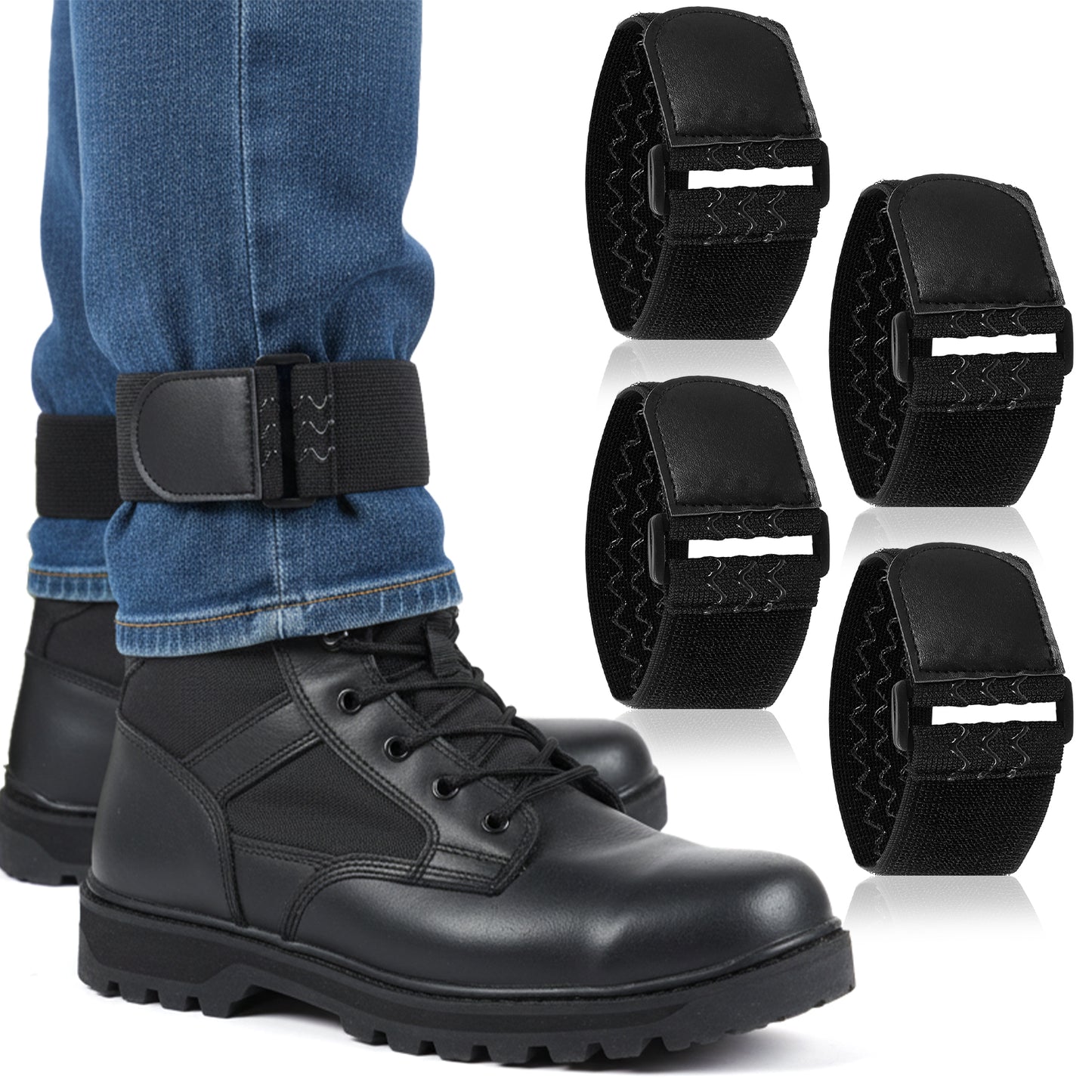 Elegaperma 4pcs Boot Wraps For Cowboy Boots, Adjustable Boot Blousing Straps, Elastic Cowboy Boots Straps with Anti-Slip Strips & Buckle for Riding Climbing Fishing Outdoor Sports