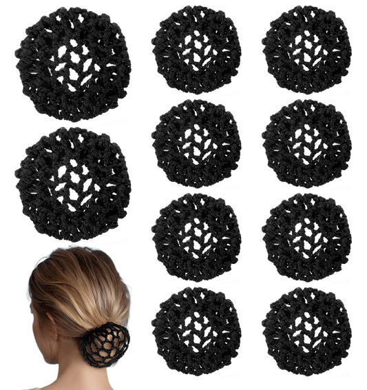 10PCS Crochet Bun Nets for Ballet Girls, Black Invisible Hair Bun Cover, Elastic Mesh Hair Bun Cover for Dance Skating Women Girls