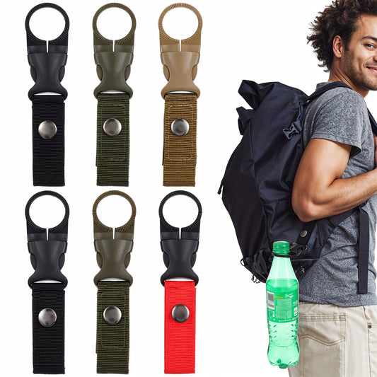 oruola 6pcs Hanging Bottle Buckle Clip,Nylon Water Bottle Hanging Strap,Portable Water Bottle Buckles Clip for Outdoor Camping Hiking Traveling Tactical(Black,Army Green,Khaki,Red)