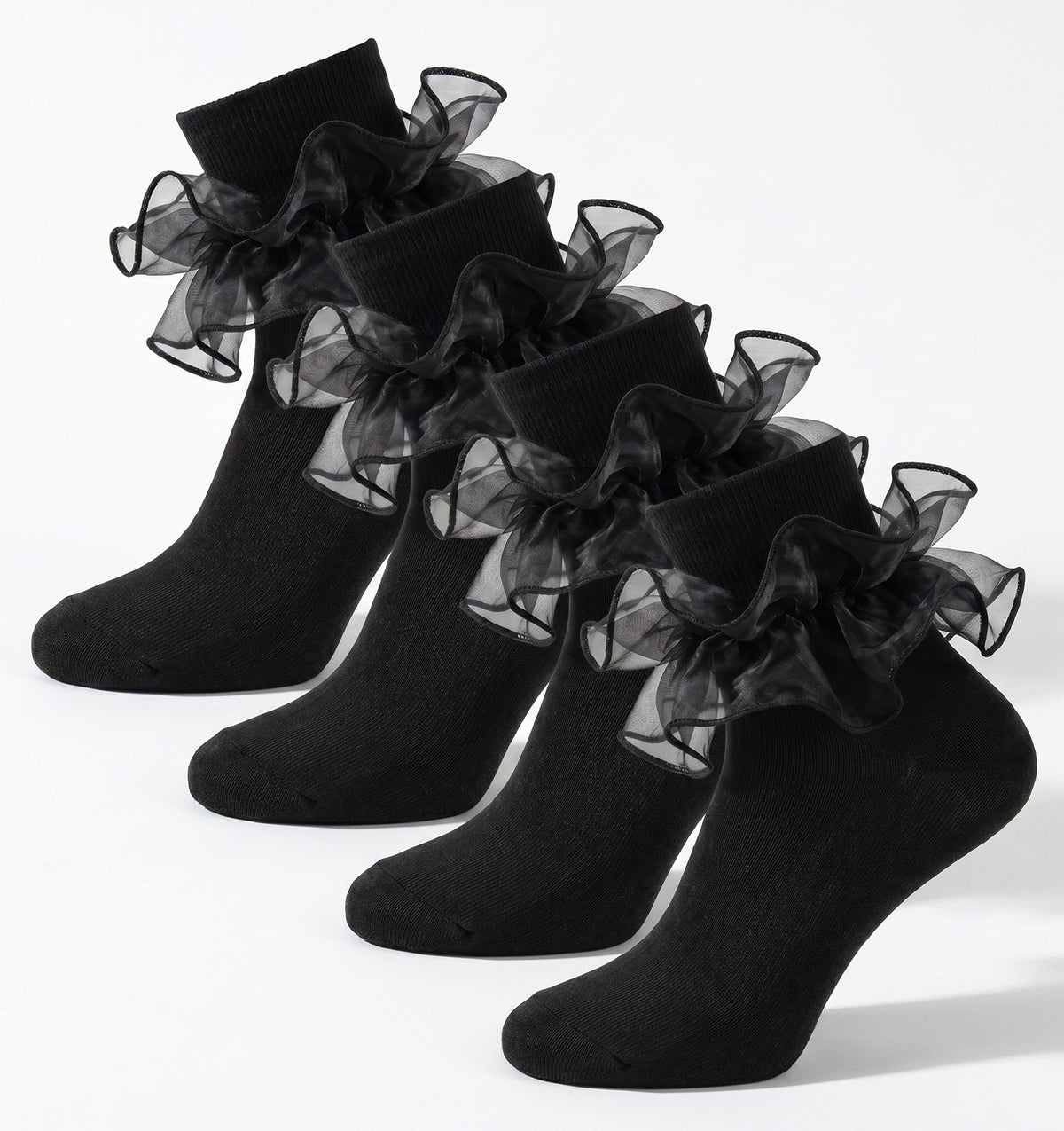 ValueBargain 2 Pairs Black Frilly Socks, Cotton Black Ruffle Socks Women