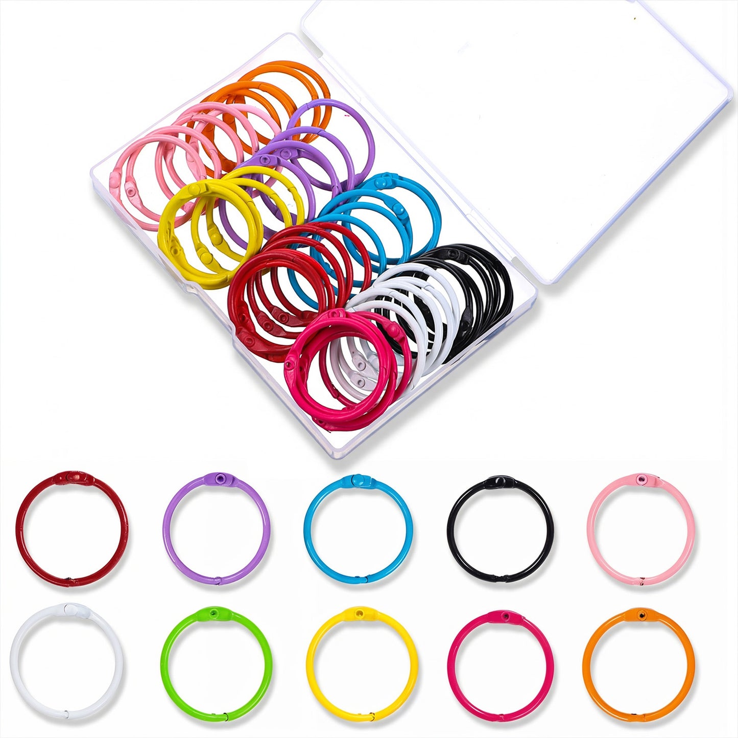 Elegaperma 50Pcs Binder Rings,Metal Flash Card Ring, 30 mm/1.18 in Colorful Loose Leaf Binders Metal Book Rings,Multicolor Paper Ring Binder for Flashcards,Keychains,School,Office,Home - 10 Colors