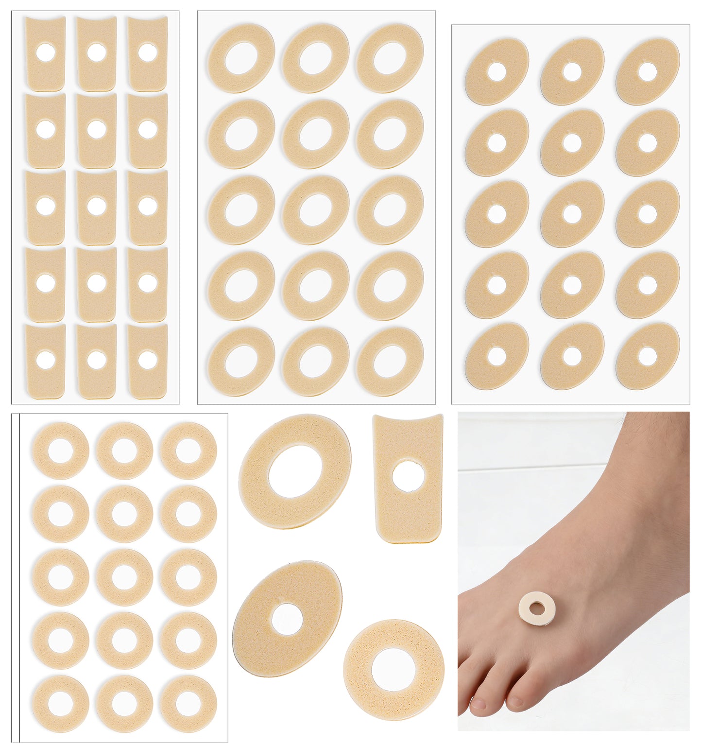 75 Pcs Corn Plasters for Toes, Corn Pads Soft Latex Foam Self-Adhesive, Anti-Friction Corns and Heel Pads for Pain Relief, 4 Models