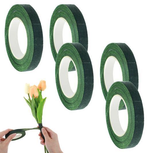 oruola 5 pcs Flower Tape,12MM Green Florist Tape for Bouquet Stem Wrapping and DIY Handcrafts,Green Tapes for Flowers for Crafts Bouquets Stem Vases Artificial Flowers Wreath