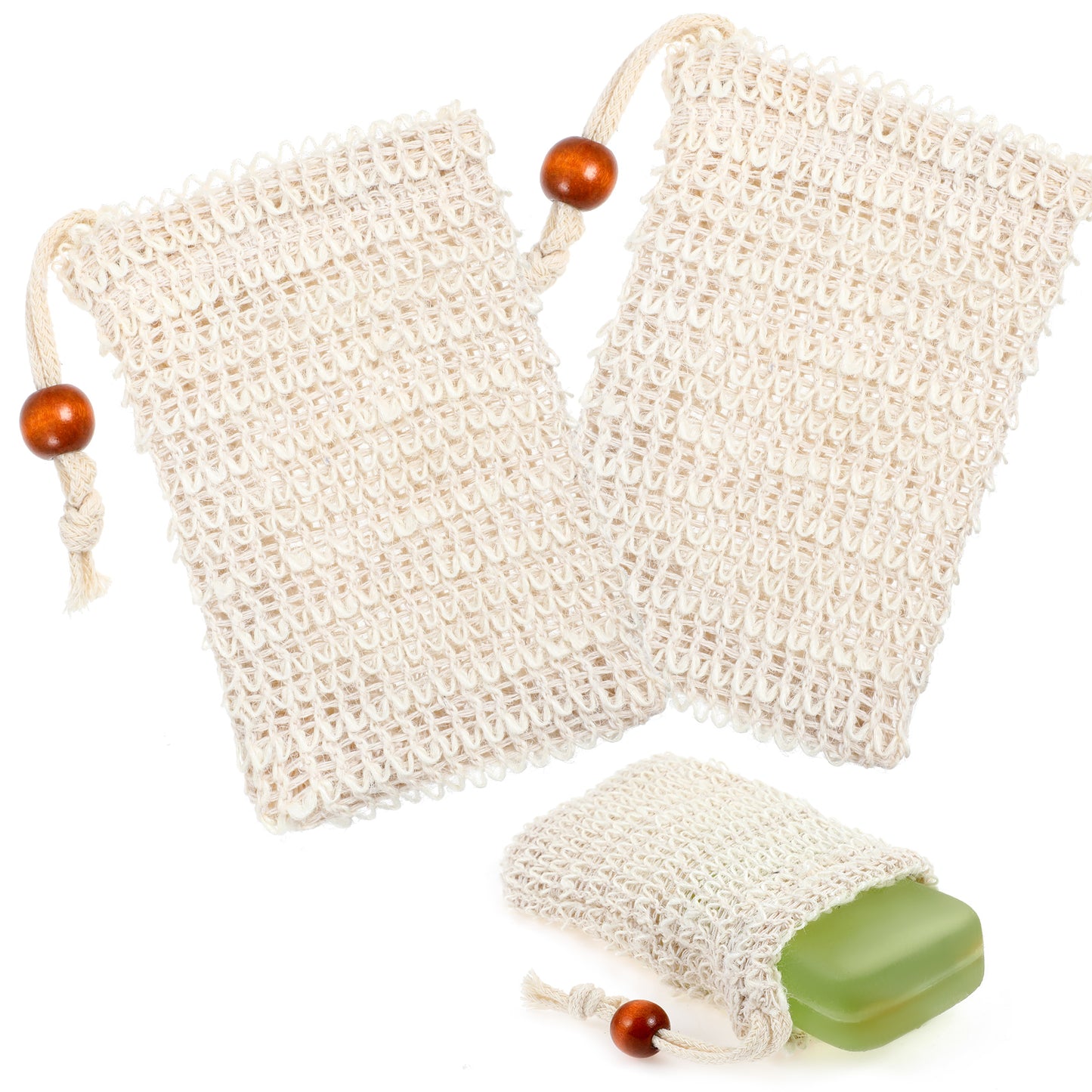 oruola 2 pcs Sisal Soap Bag, Natural Soap Saver Bag for Foaming and Drying, Exfoliating Soap Bag with Drawstring, Eco-Friendly Soap Bar Bag for Bath and Shower, 14 X 9 cm, Brown