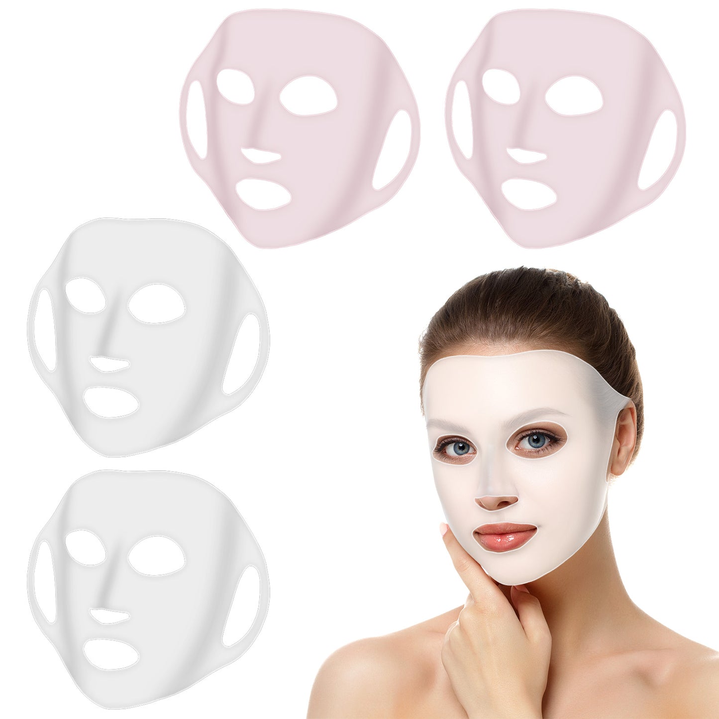 Oruola 4Pcs Face Mask Cover, Silicone Reusable Face Mask, Moisturizing Skin Care 3D Sheet Mask Cover, Beauty Spa Tools, Suitable for Women's Skin Care (Transparent, Pink)