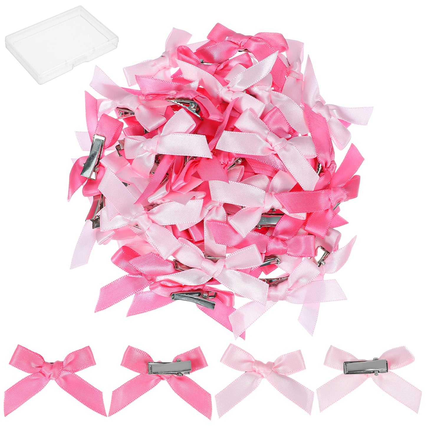 Classicseali 60PCS Pink Bow Hair Clip, Satin Mini Bows for Hair, 2 Color Small Pink Bows, Cute Mini Bow Clips Accessories for Women Girls