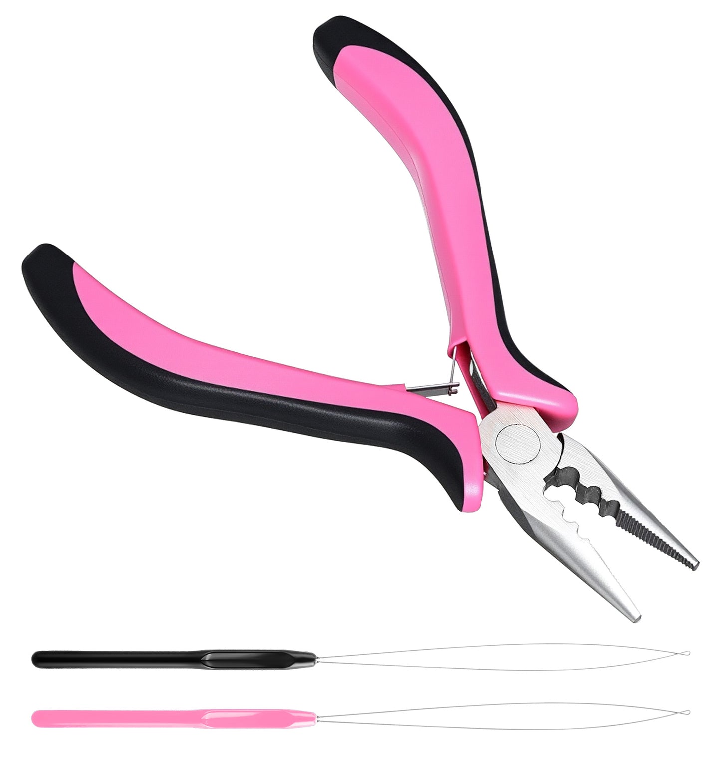 Hair Extension Tools, Pink Mini 3-Hole Tool Set with Clamp for Micro Nano Rings, Suitable for Extension Application & Removal