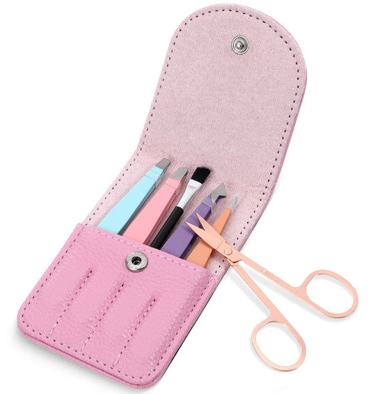Tweezers Set, Eyebrow Tweezers Women 6 in 1 Stainless Steel, Precision Tweezer for Eyebrows & Facial Hair, Travel-Friendly und Portable (Includes Scissors & Eyebrow Brush)