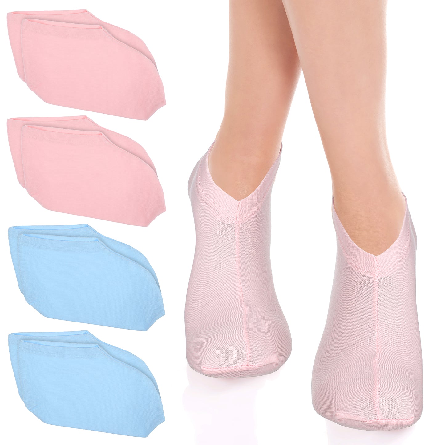 Classicseali 4 Pairs Foot Socks Moisturising,Reusable Dry Feet Socks, Cotton Sock for Dry Cracked Feet Women, for Moisturizing Feets Overnight, Repairing and Softening Cracked Heels,Pink, Blue