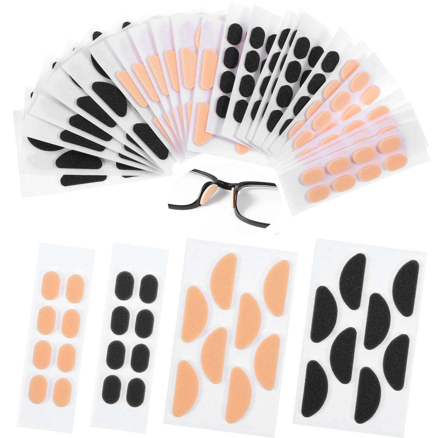oruola Glasses Nose Pads,96 Pairs Foam Glasses Nose Pads Replacement,Self-Adhesive Anti-Slip Nose Pads for Glasses,Sunglasses,Eyeglasses,Black and Skin Color,D-Shape and Oval