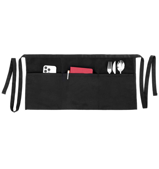 Waist Apron with Pockets, Half Waitress Apron for Women Men, Restaurant Cafes Bars, Party, Cooking, Kitchen, (Black, 60 x 31 cm)
