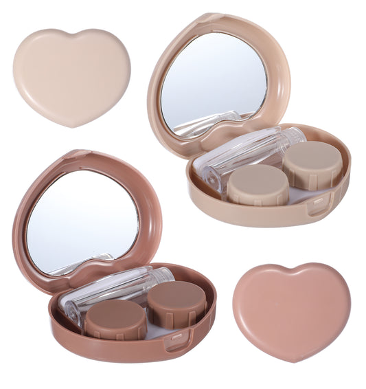 ValueBargain Contact Lens Case, 2PCS Heart-Shaped Contact Lens Case Set, Cute Lens Care Kit with Mirror, Tweezers & Portable Solution Bottle, Ideal for Daily & Office Use
