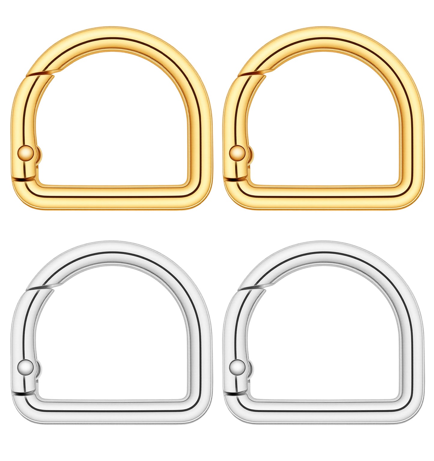 D Rings for Bags, 8Pcs D Rings for Bags Purse, Gold & Silver Metal Spring Key Hooks, Small Keyring Clips for Backpack Handbag Belt Strap Keychain Car Paracord