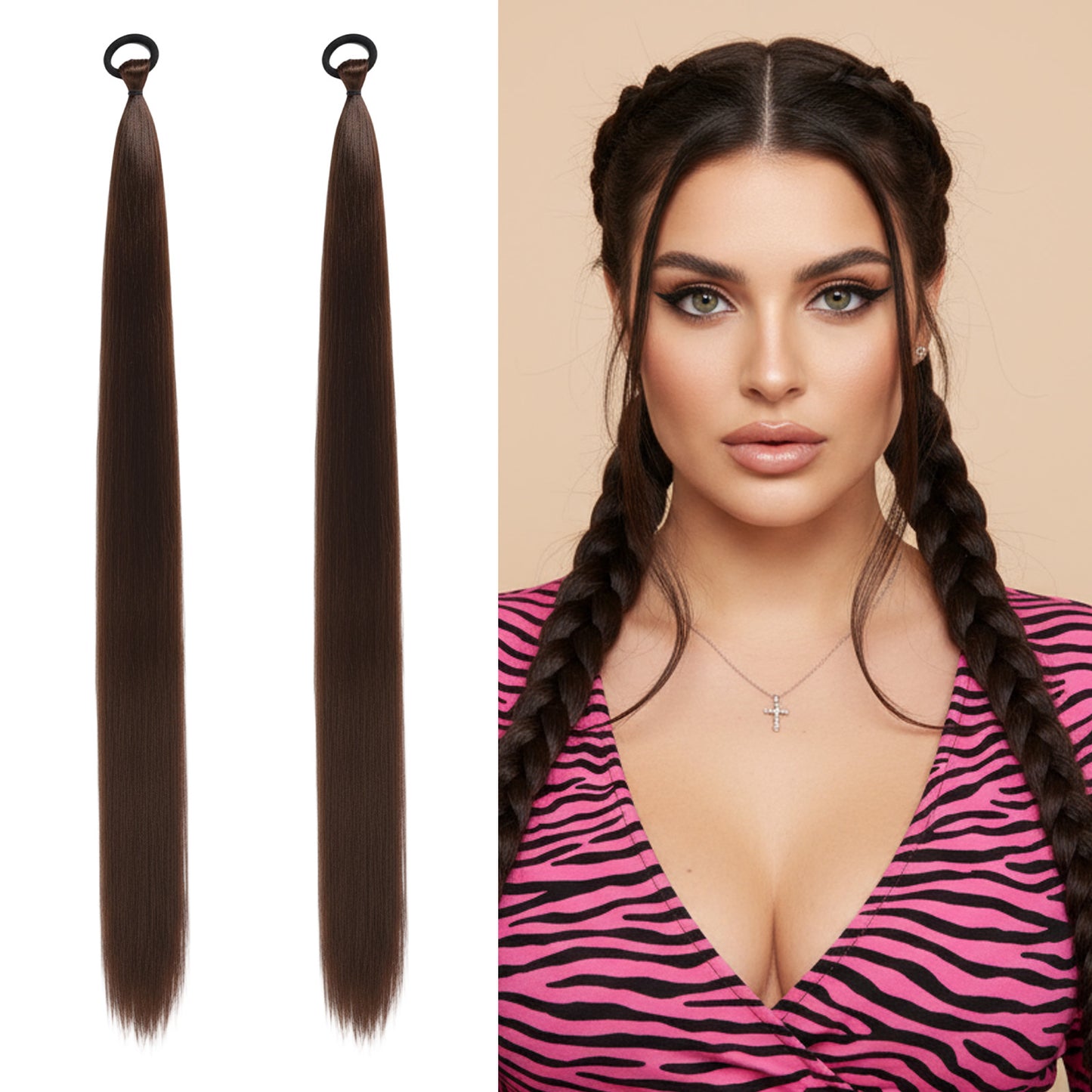 Elegaperma 2Pcs Hair for Braiding, 26" Black Heat Resistant Synthetic Braiding Hair Extension, Pre-looped Hairs Braids for Goddess Braids, Ponytail, Wedding, Party Styling