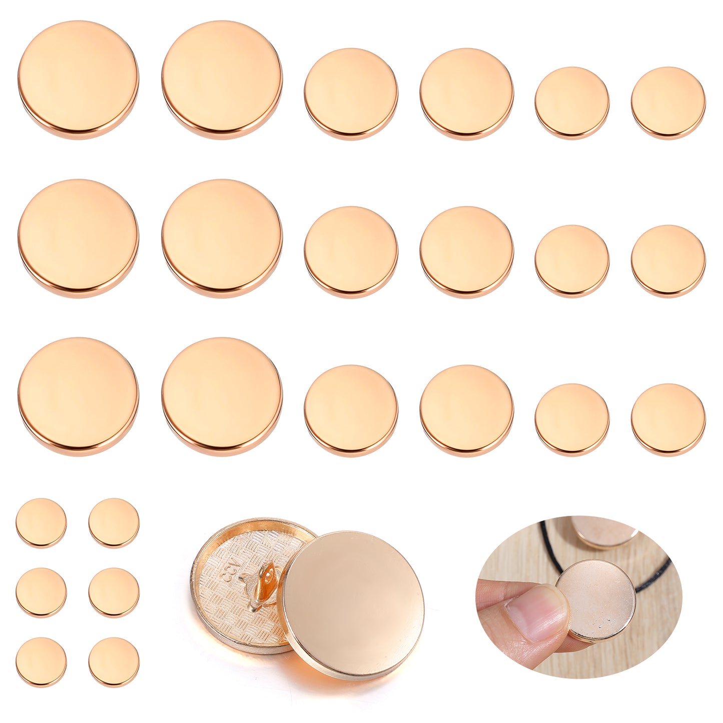 24PCS Gold Buttons for Blazer, ValueBargain Metal Flat Button Set with 4 Sizes, Suitable for Suits Coats Jackets Uniforms and Crafts