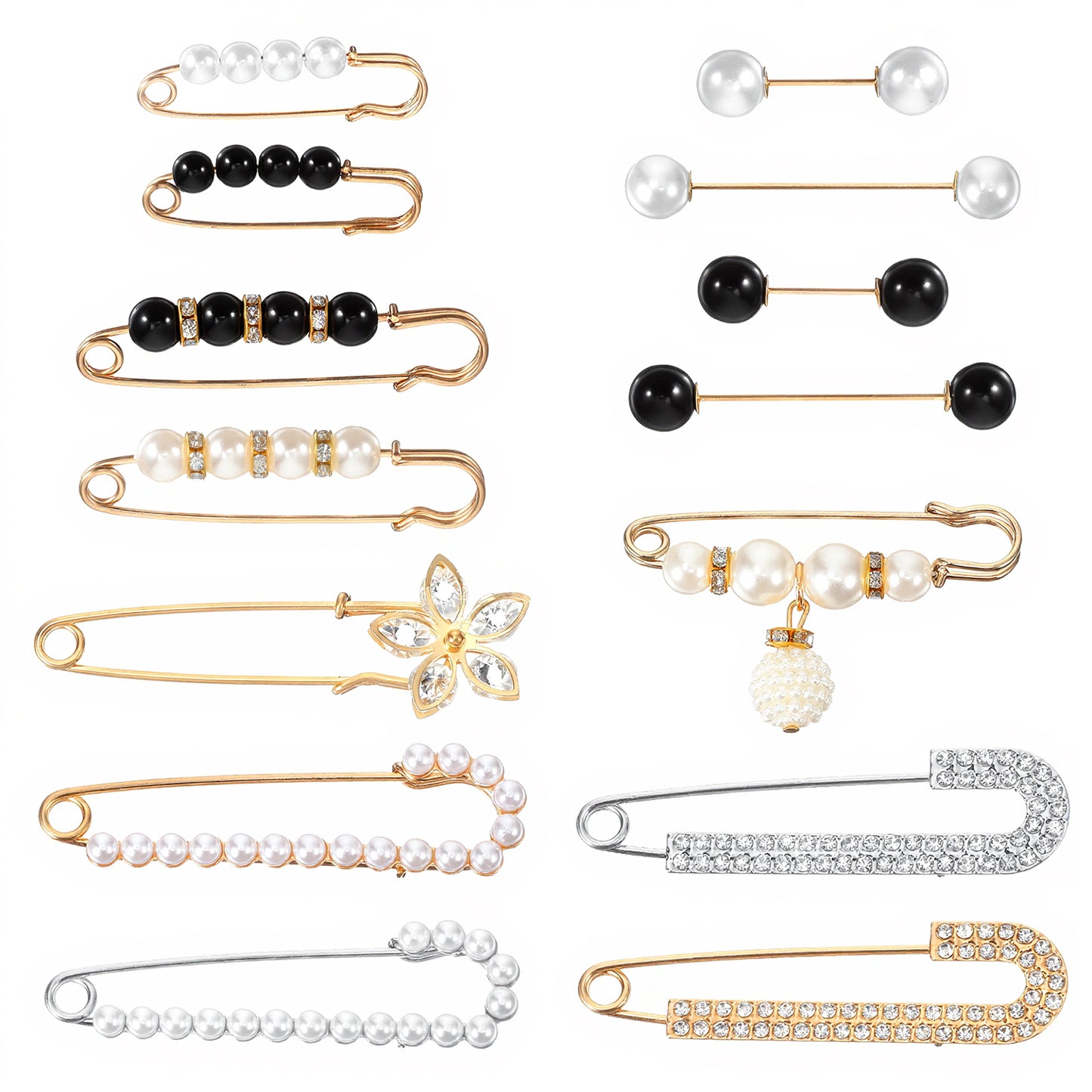 Guduling 14 Pcs Pearl Brooch Pins,Faux Crystal Pearl Brooch Pins for Women and Girls,Safety Pin for Clothing Dress Pants Skirt Waist Decoration Accessories