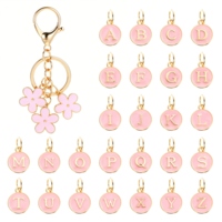 oruola Initial Keychain for Girls,Flower Key Chain with 26 pcs A to Z Round Shaped Double Sided Alphabet Charms,Flower Keychain Cute Pink Letter Keyring for Backpack Handbag