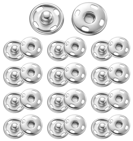 12 Sets Sew on Snap Buttons, 15mm Silver Metal Rustproof Fasteners, Press Studs for Sewing Clothes, Jeans, Handbags & DIY Crafts