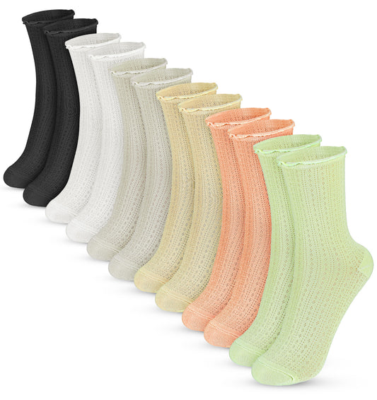ValueBargain Women's Ruffle Socks 6-Pack - Breathable Cotton Ankle with Lettuce Prune, Cute No-Show for Casual Everyday Wear (Non-Slip Comfort)