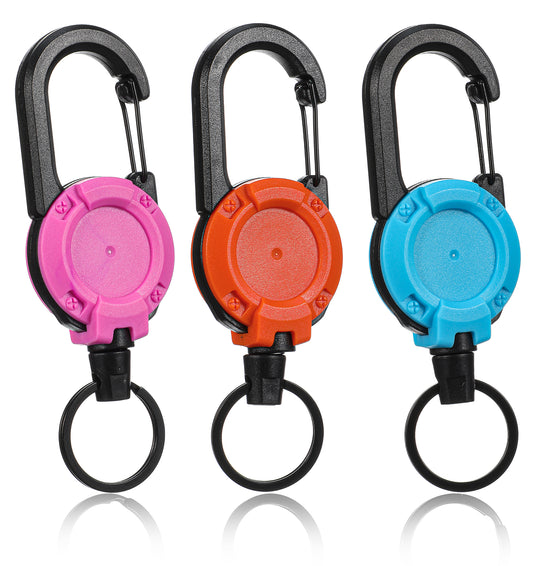 3 Pcs Retractable Keychain Heavy Duty, Retractable Key Chain 60 cm Steel Cord for Badge Holder, ID Reel, Key Ring Clip, Carabiner & Multitool Use