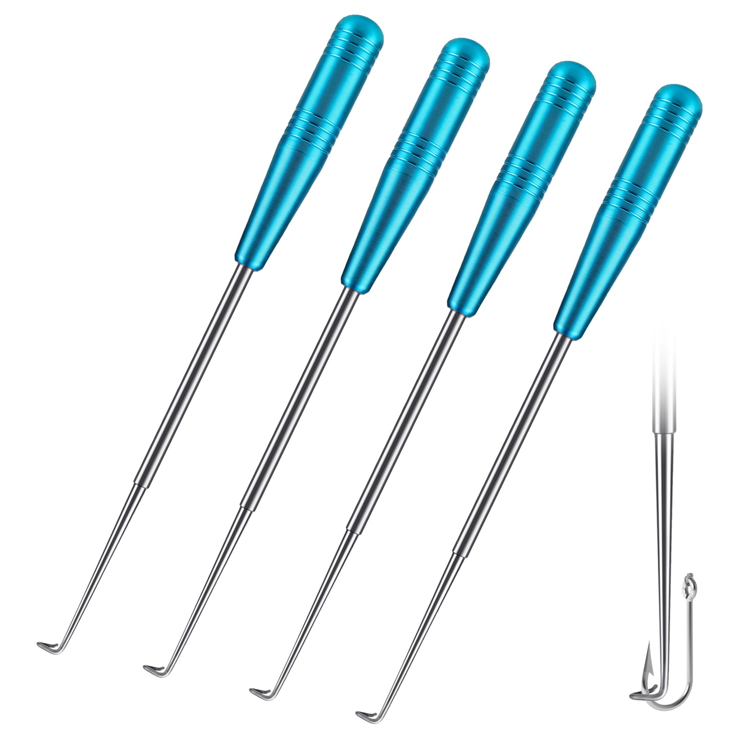 oruola 4 Pcs Fishing Hook Remover,Stainless Steel Fish Hook Remover,Quick Release Fishing Disgorger Tool with Storage Tube,Portable Fish Unhooking Disgorger,Blue