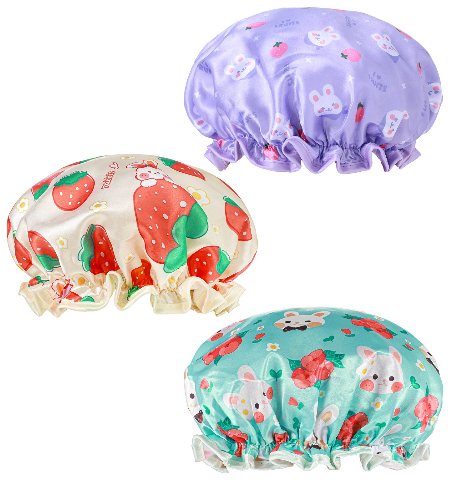 3 Pcs Kids Shower Caps, Waterproof Double Layer Toddler Shower Cap, Elastic Band Reusable Shower Cap & Sleeping Bonnet for Kids, Girls Boys Sleeping, Bath