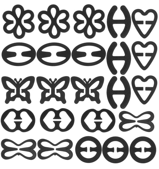 ValueBargain 24PCS Bra Clips for Women, Adjustable Anti-Slip Elastic Racerback bra strap clips, 8 Patterns (3 Each) to Hide Straps for Sports Bras, Sleeveless Outfits & Dresses (Black)