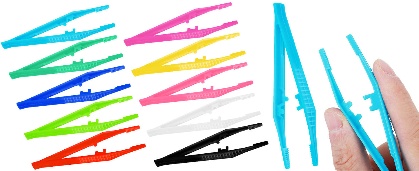 Plastic Tweezers, 10Pcs+10Colors Plastic Tweezers for Kids for DIY Craft Jewelry Making Family School Beading, for Adults and Kids