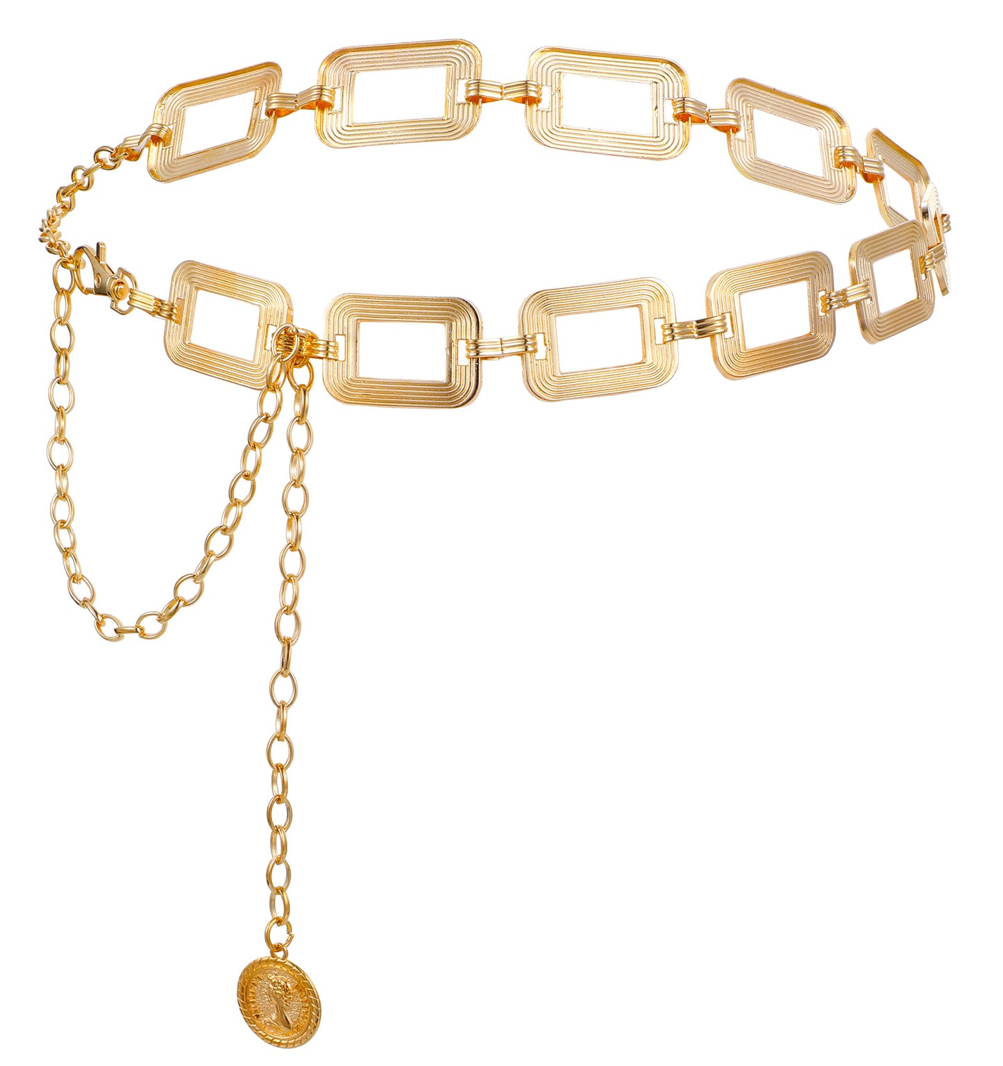 ValueBargain Gold Chain Belt, Adjustable Metal Waist Chain Belt for Women Square Design Chunky Wide Gold Belts for Clothing Dresses Jeans, Golden Stylish Clothing jewelry Accessory