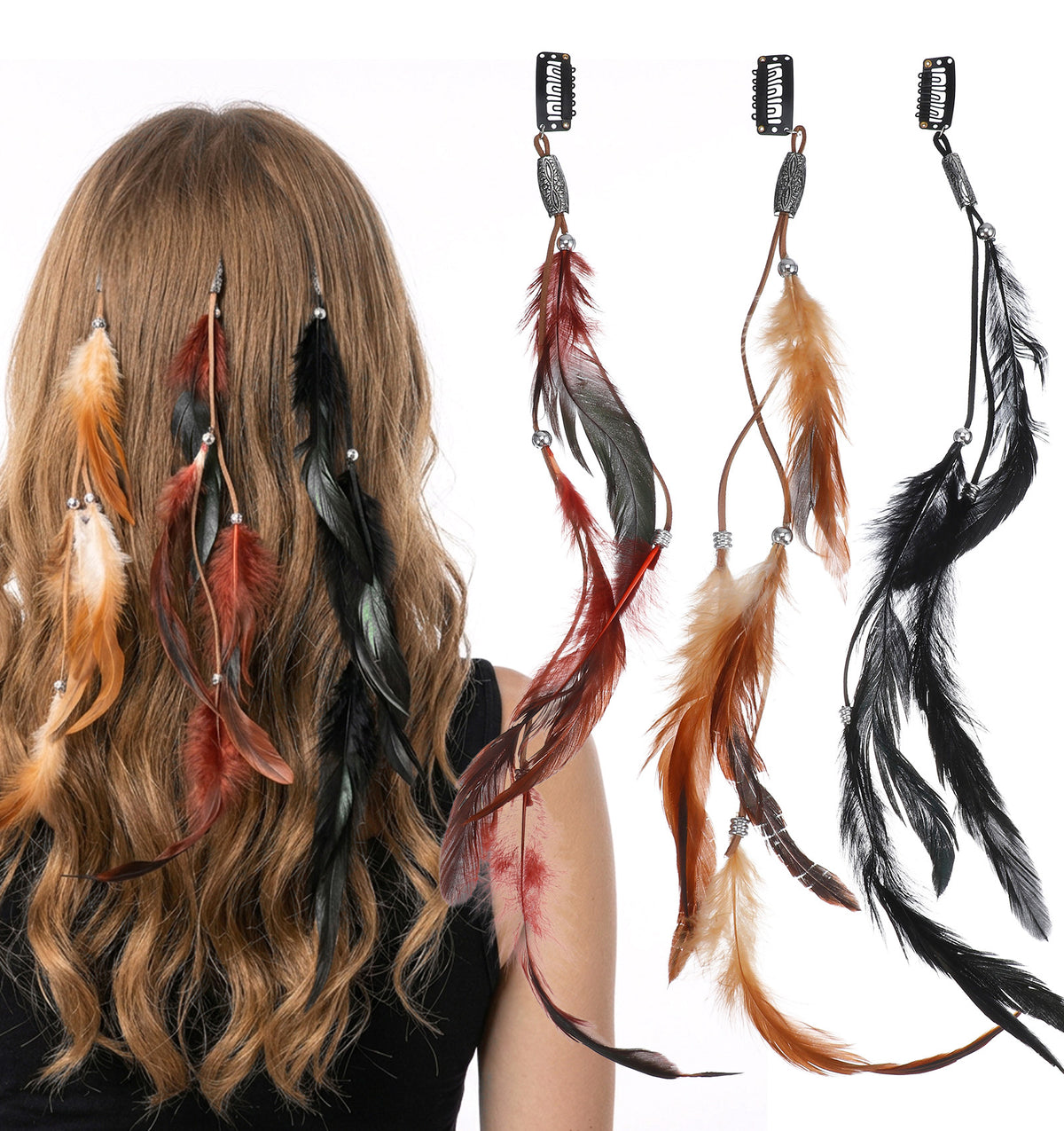 Hair Feathers Extensions, 3PCS Feather Hair Extensions, Feather Hair Clip