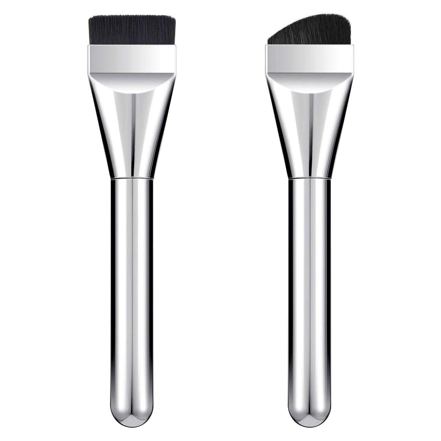 Classicseali 2pcs Flat Foundation Brush for Liquid Makeup, Spatula Foundation Brushes for Liquid Makeup Blending Cream, Black Soft Bristles Liquid Foundation Brush Silver