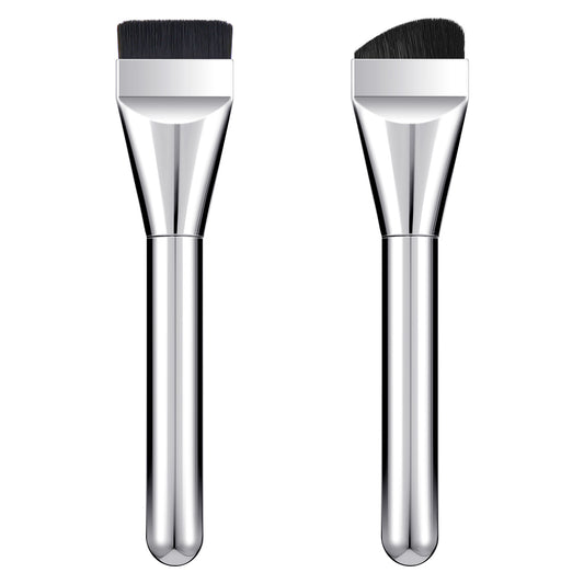 Classicseali 2pcs Flat Foundation Brush for Liquid Makeup, Spatula Foundation Brushes for Liquid Makeup Blending Cream, Black Soft Bristles Liquid Foundation Brush Silver