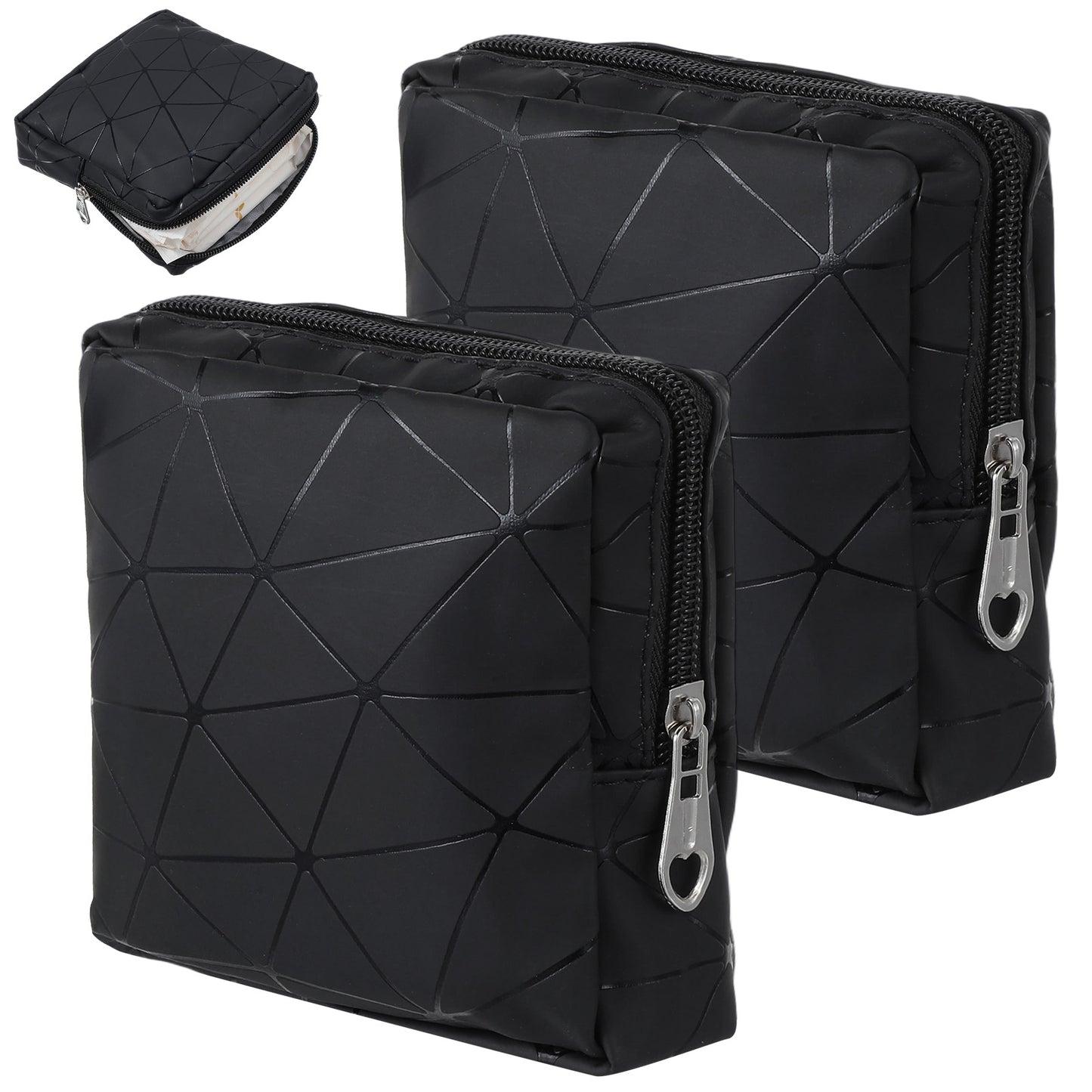 Guduling 2 Pcs Period Pouch,Black Period Bags for Teenage Girls,Portable Leather Waterproof Sanitary Towel Holder for Pads and Tampons with Zipper