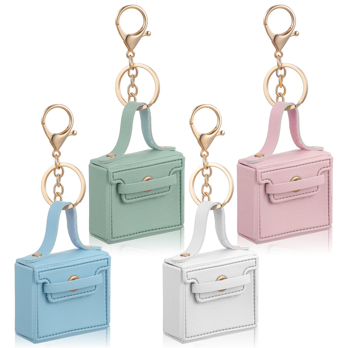 Classicseali 4PCS Mini Tote Bag Keychain, Cute Mini Coin Purse Keychain, Leather Tiny Purse Keychains, Wallet Keychains, Tiny Bag Charm for Women & Girls (Pink, Green, Sky Blue, White)