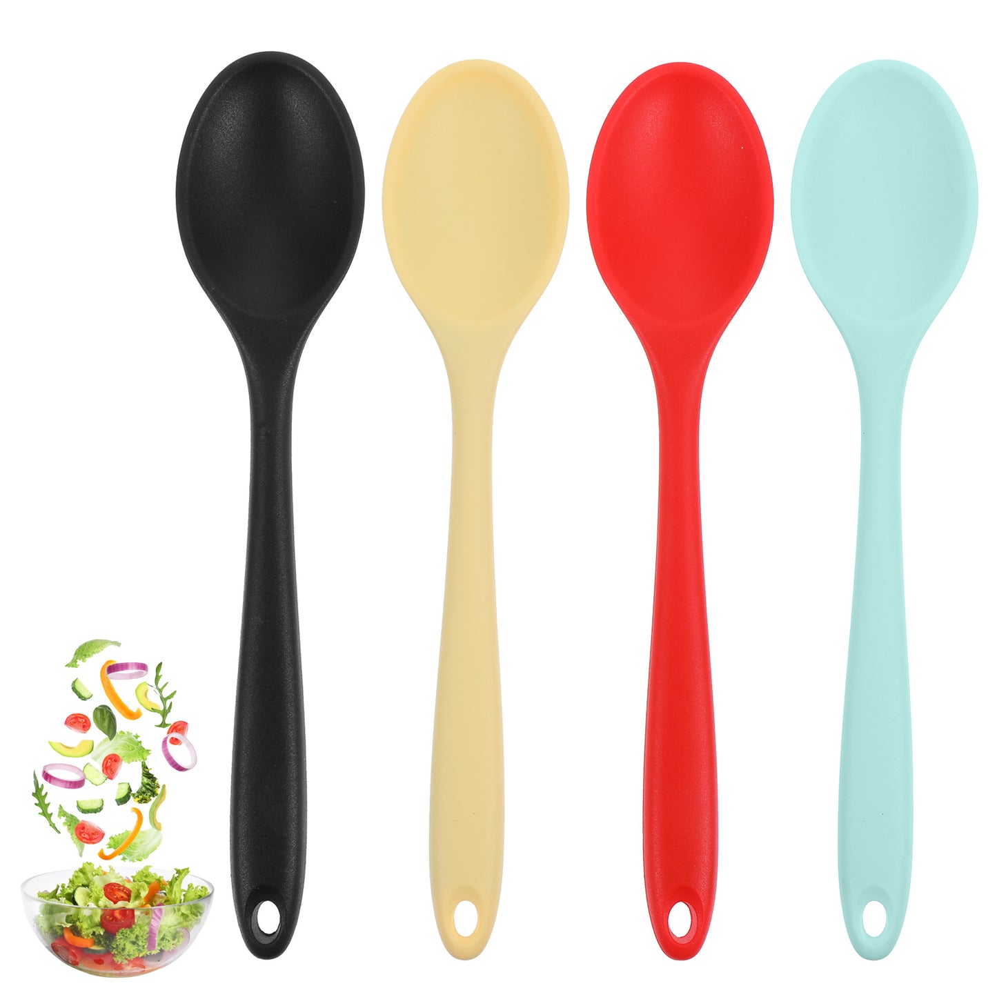Classicseali 4PCS Silicone Spoons for Cooking, Heat Resistant Mini Silicone Spoon, 7.87'' Silicone Spoon Small, for Stirring, Baking & Mixing, Dishwasher Safe, 4 Colors