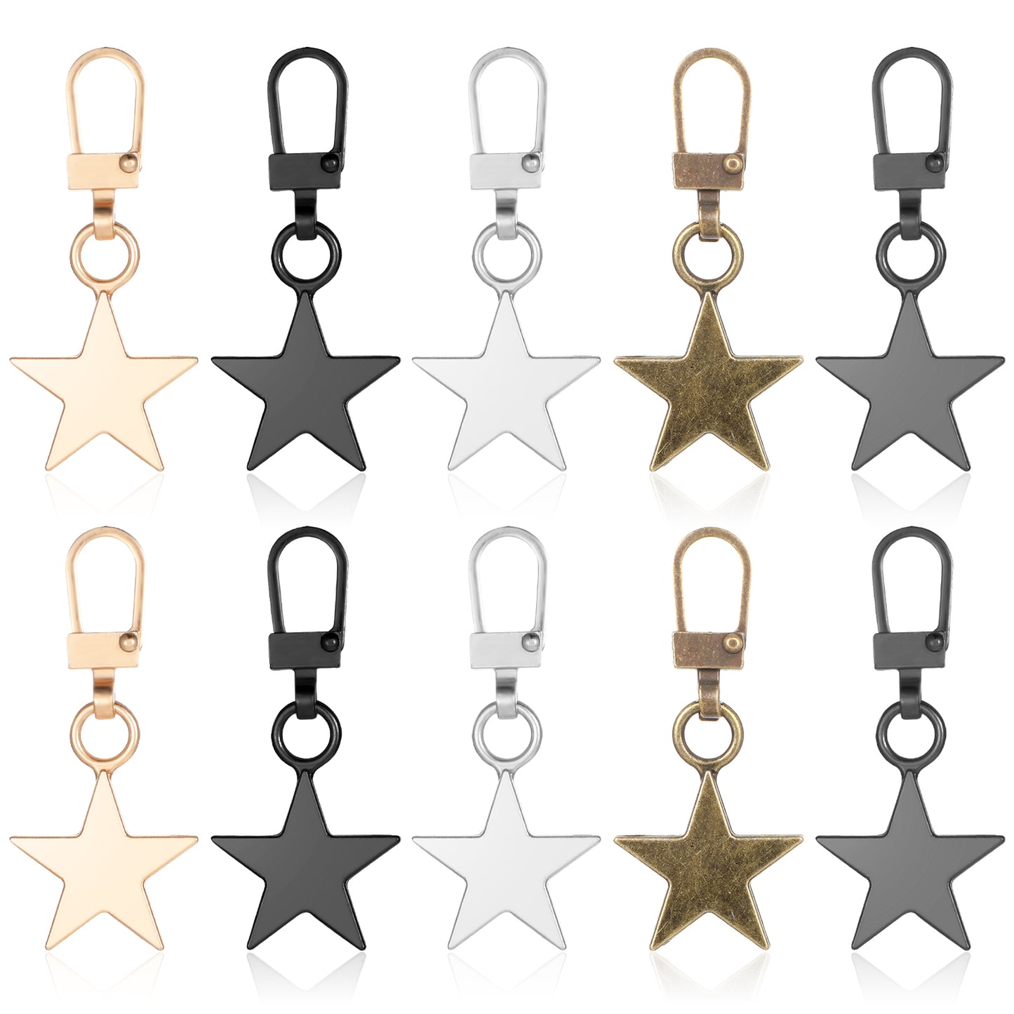 oruola 10 Pcs Zipper Pull Charm,Star Zipper Pull Charm, Metal Replacement Zipper Pull for Luggage Backpacks Purses Jackets Handbags Keychain,DIY Crafts Jewellery Making, 5 Colors