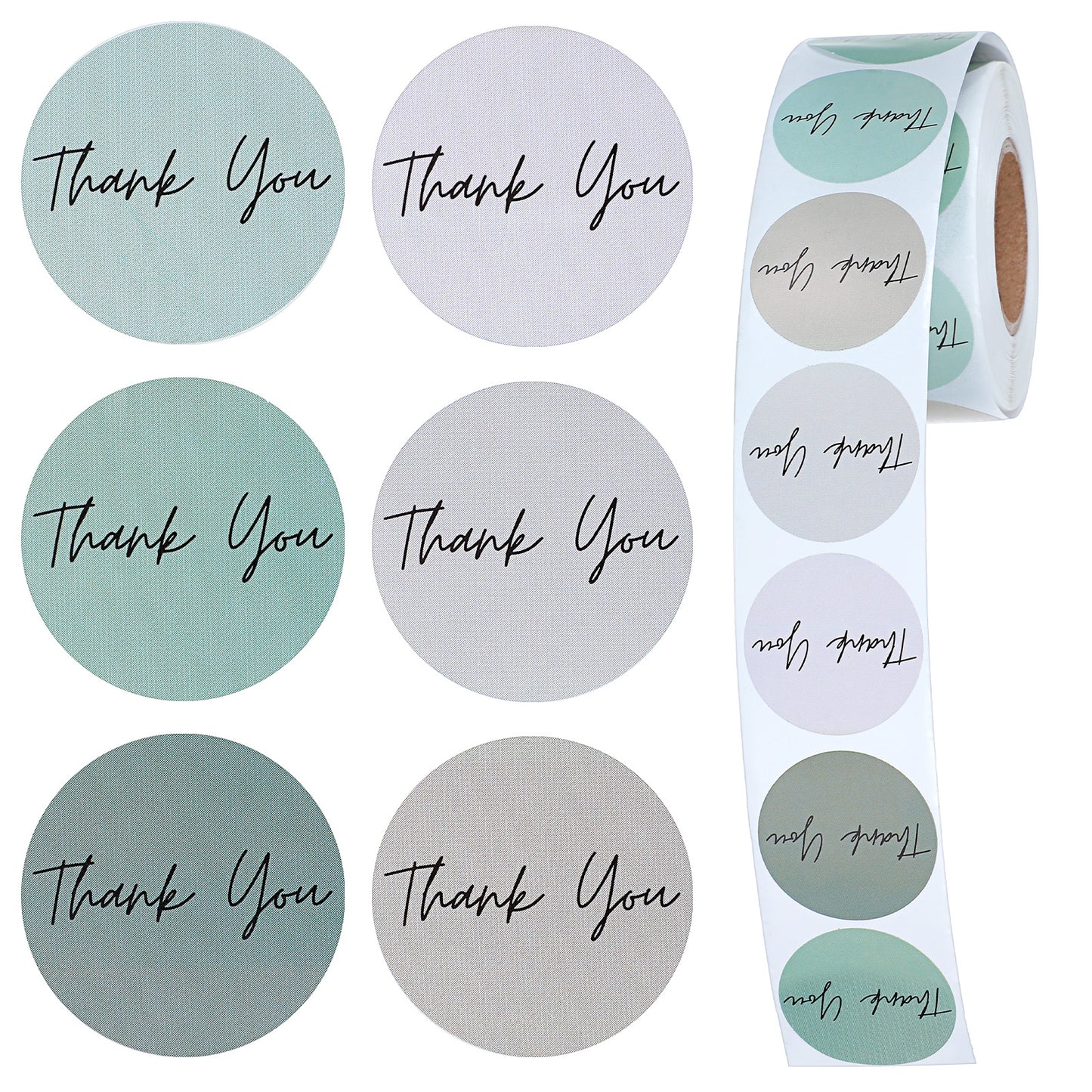 Guduling Thank You Stickers for Packaging, 1000pcs 1 Inch Thank You Labels Stickers for Small Business, Green & Gray Self-Adhesive Round Sticker for Gifts, Envelopes, and Crafts