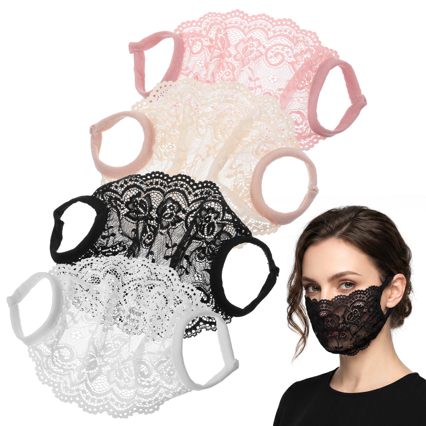 guduling 4 Pcs Lace Face Mask,Black Lace Mask,Single Mesh Hollow Laces Face Masks for Masquerade Balls, Costume Parties, Bridal Photoshoots & Fashion Statement Looks