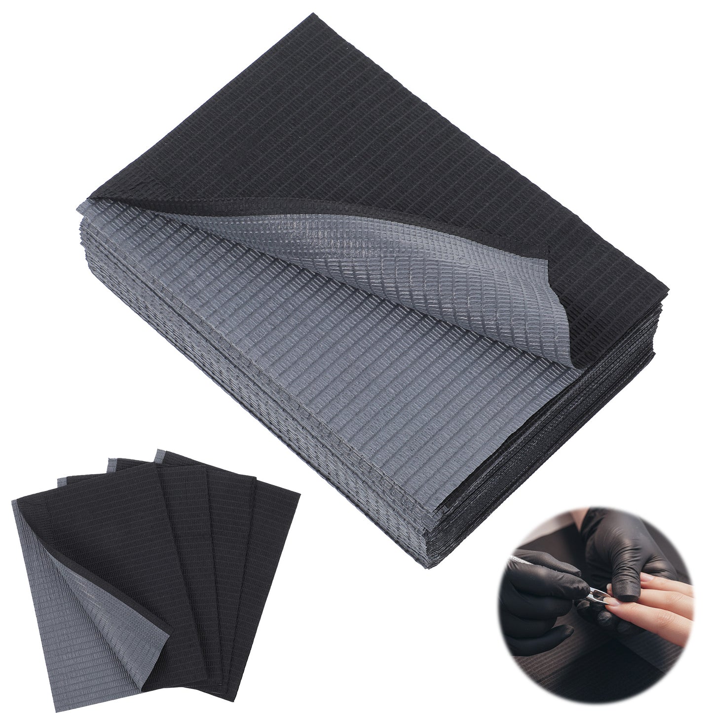Elegaperma 20 Pcs Disposable Nail Mat, Black Nail Table Mat, Waterproof Nails Dust Mats for Home Pedicure, Nails Tech Disposable Matts - 45.5 x 33 cm, Also Use to be Dental Bibs or Tattoo Tables Mats