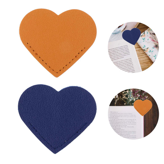 oruola Leather Heart Bookmark, 2pcs Bookmarks for Women, Handmade Book Marks Women Gift, Personalised Bookmark, Cute Book Lover Gifts, Book Accessories for Reading Lover, Orange and Blue